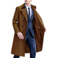 Men windbreaker brown trench coat with classic double-breasted design black buttons long sleeve and clothes length