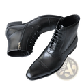 Black leather brogue ankle boots with polished finish and decorative perforations for men winter wear