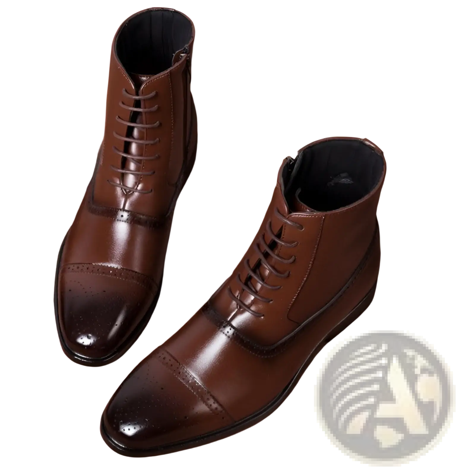 Men winter boots brown leather lace-up ankle boots with polished toe cap and brogue detailing for warm wear