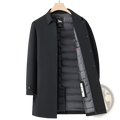 Black down-filled men winter coat with sleek modern design and subtle stitching details navy blue puffer jacket