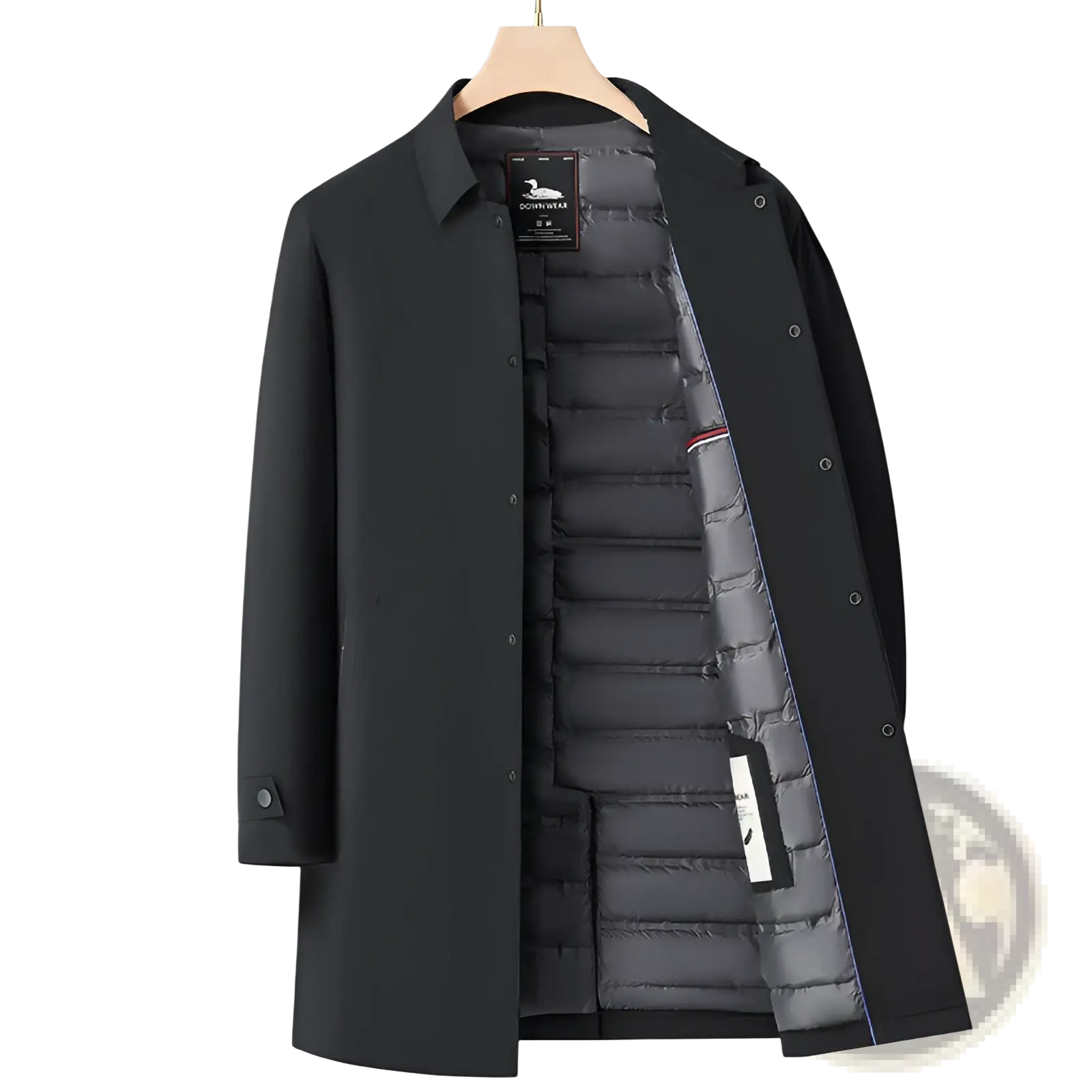 Men winter down coat navy blue puffer jacket with sleek modern design and subtle stitching details in black down-filled material