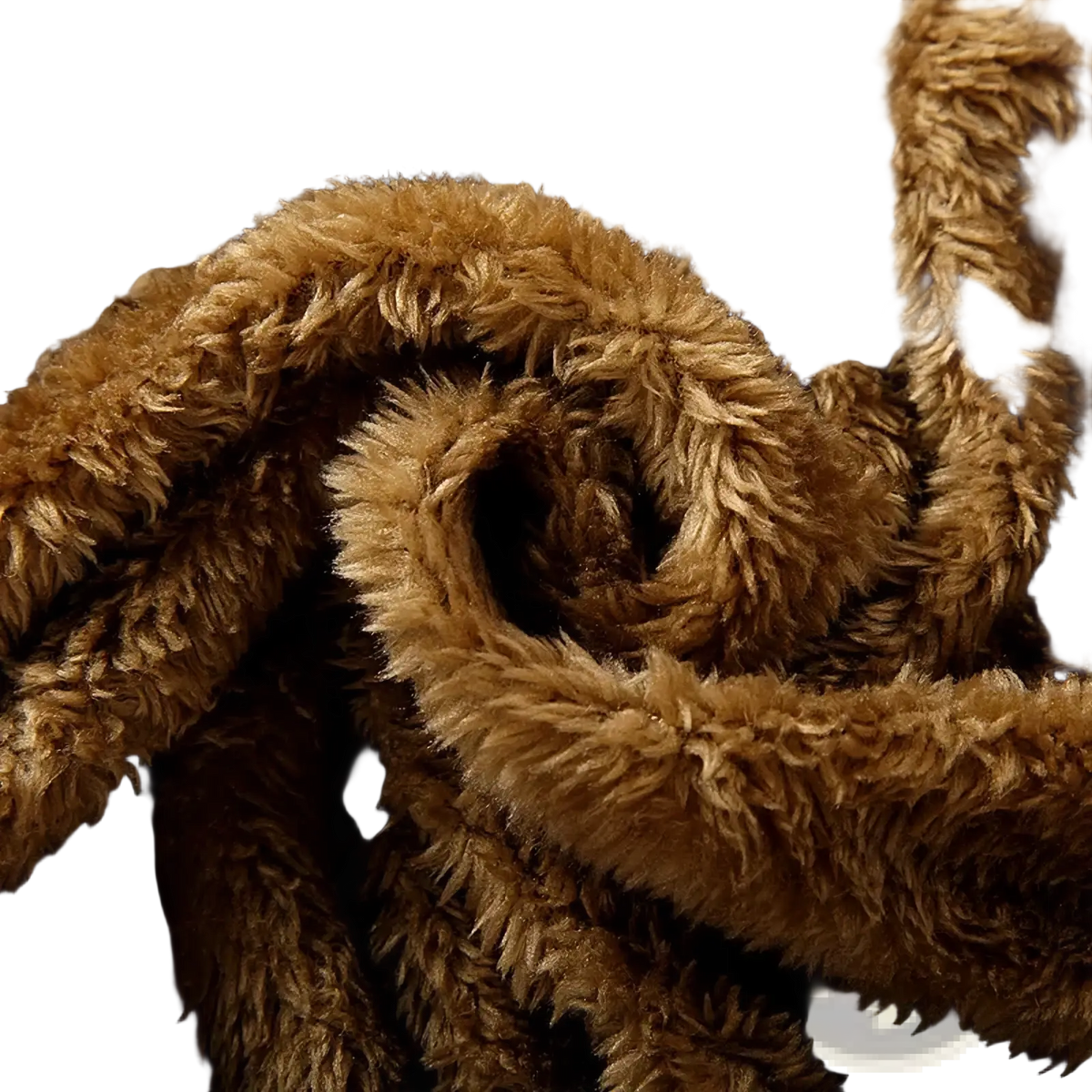 A tan-colored plush faux fur blanket with a soft fluffy texture shown with men winter fleece trench coat windbreaker jacket