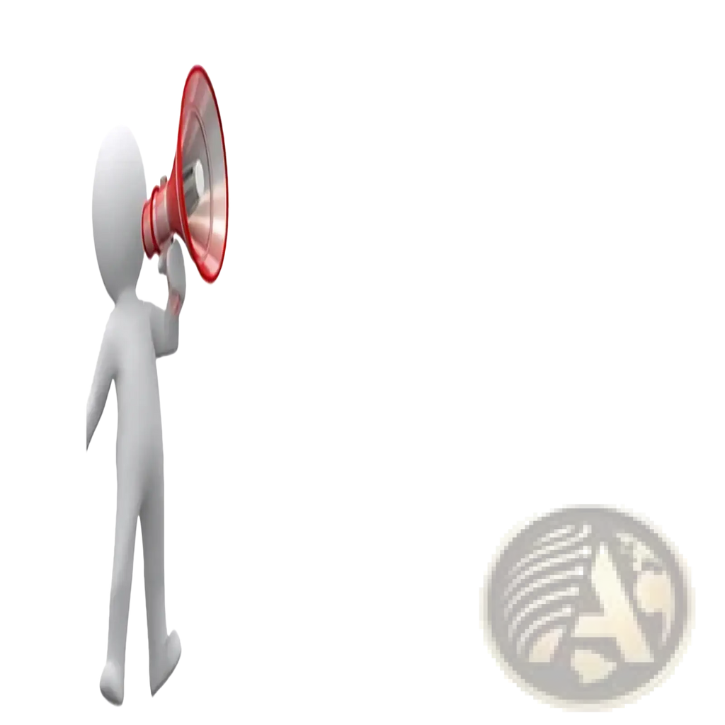 White 3d figure holding a red and silver megaphone beside a men winter fleece trench coat windbreaker jacket