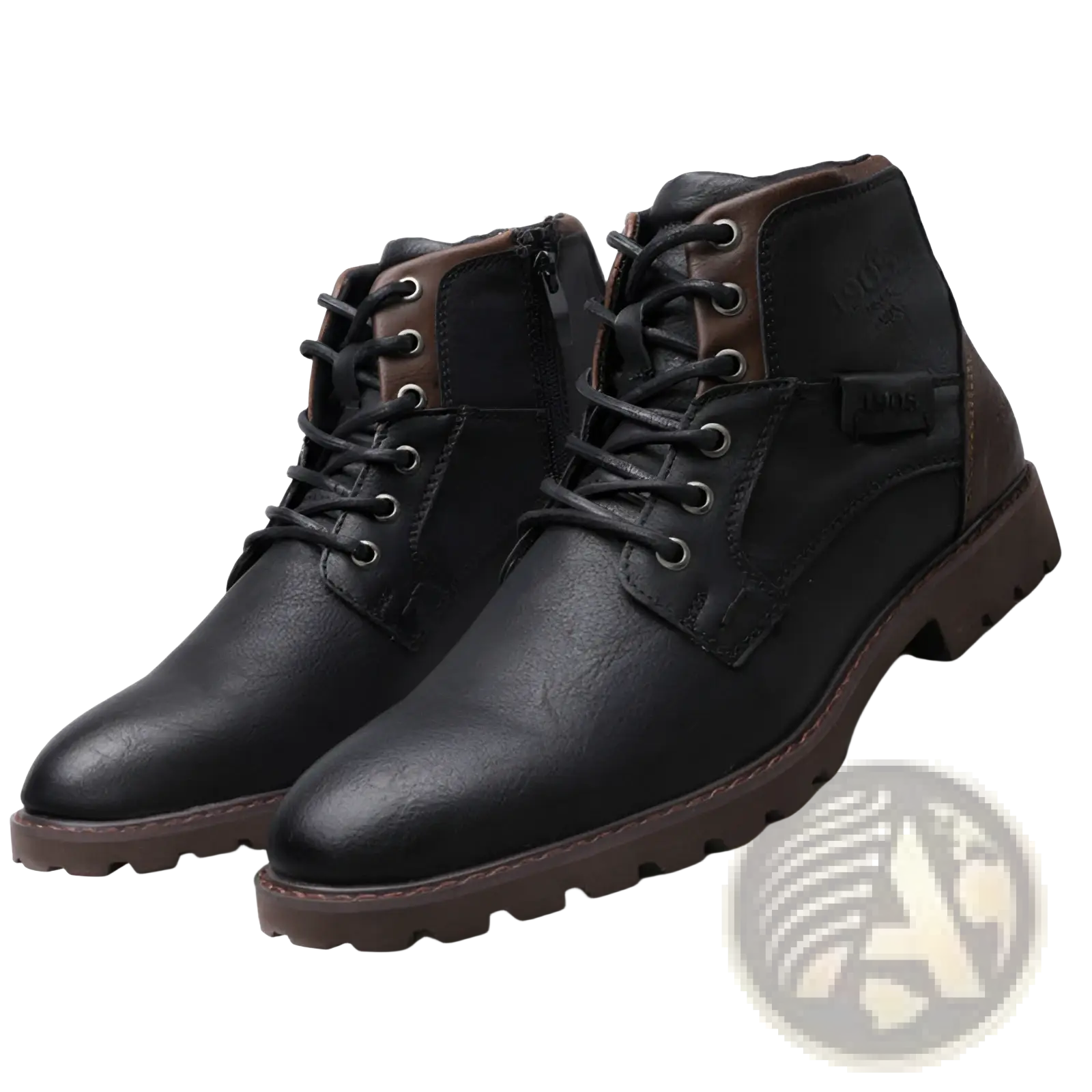 Men winter snow boots leather fleece warm martin shoes in black and brown leather with rugged sole and lace-up design