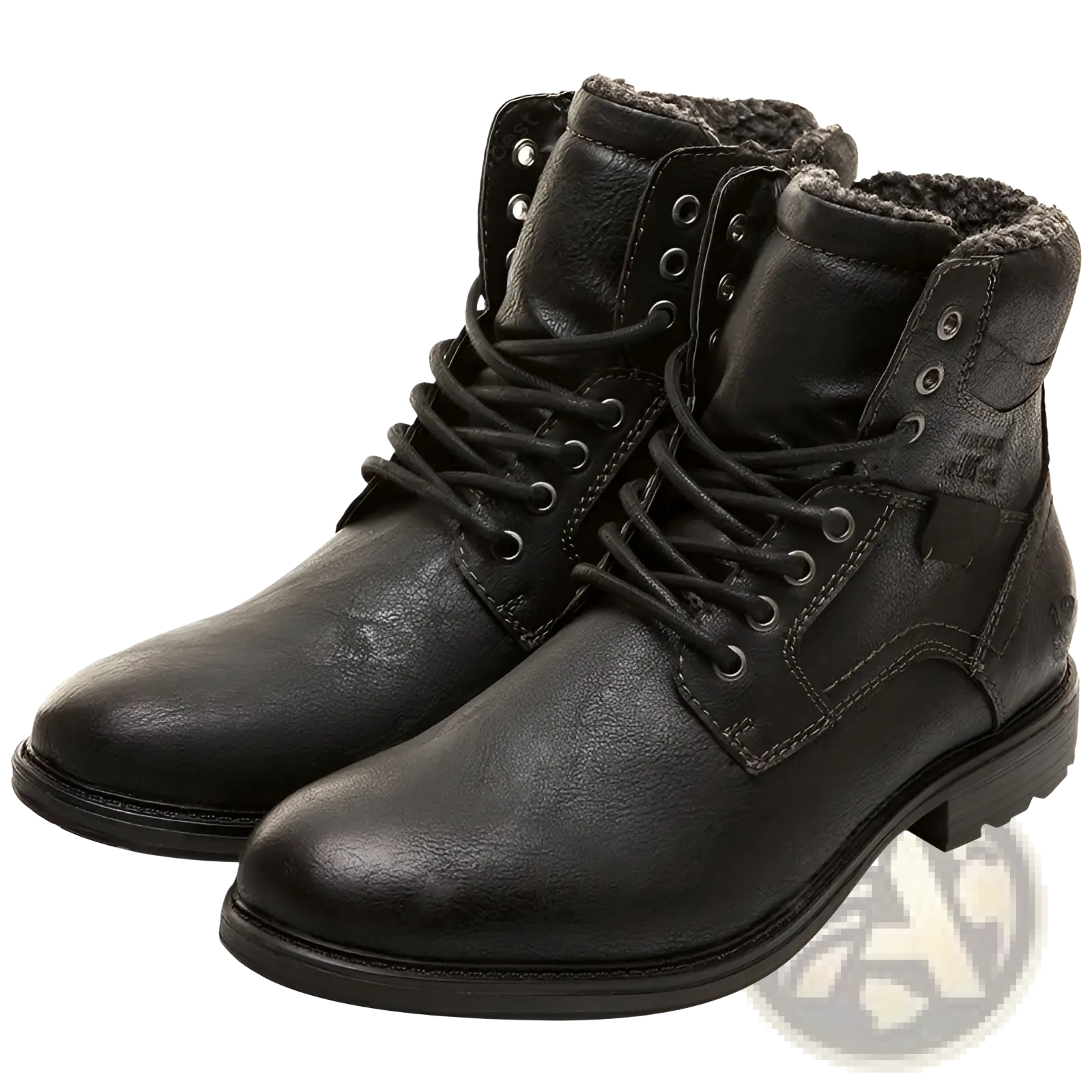 Men winter snow boots leather fleece warm martin shoes in black leather with lace-up design and plush fuzzy lining