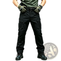 Black men winter tactical cargo pants with multiple pockets and reinforced stitching for waterproof hiking use