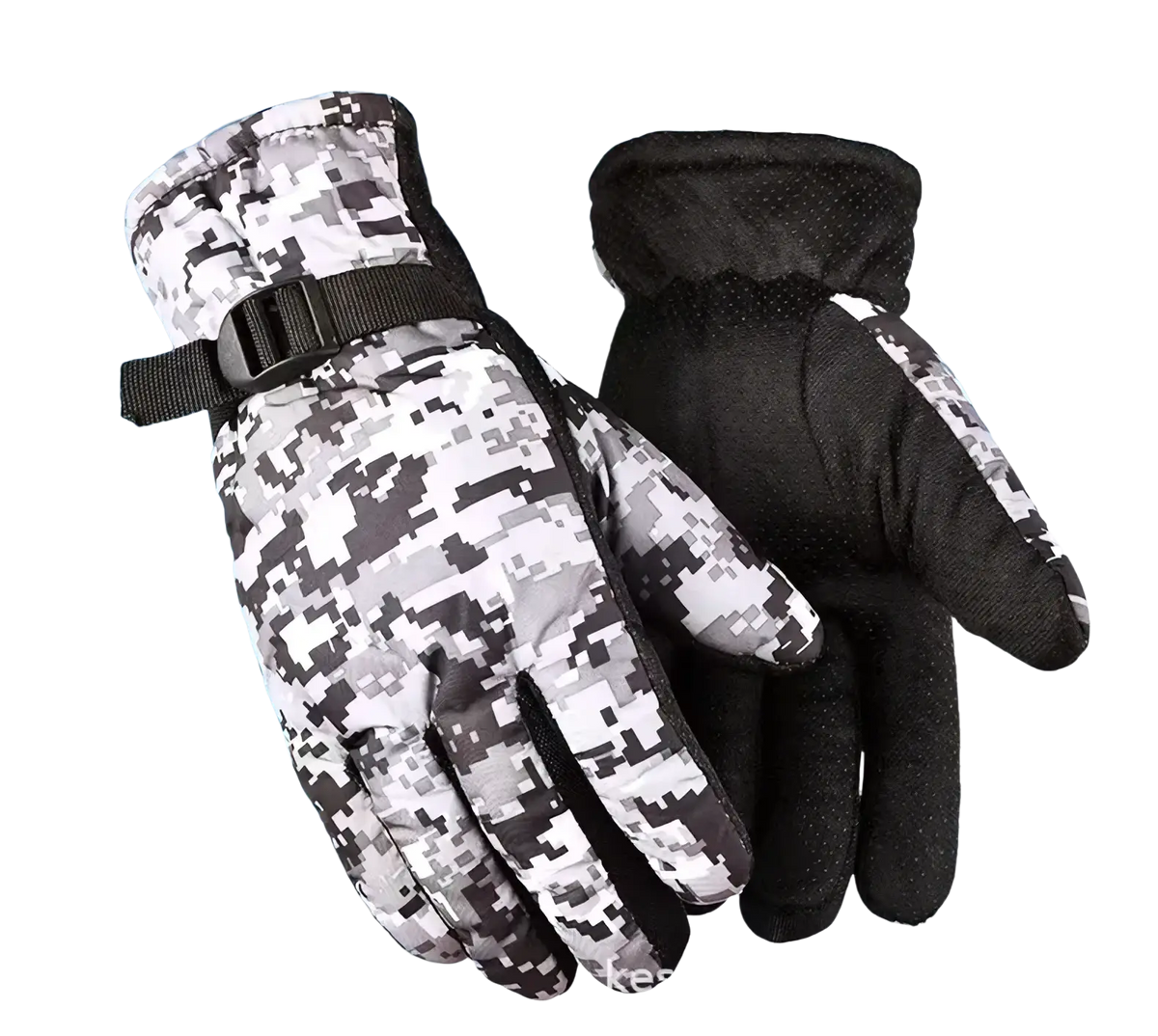Men winter touch screen leather gloves with gray black digital camouflage back and solid black insulated palms