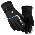 Men winter touch screen leather gloves back side featuring black waterproof material with blue white branding and mesh strap