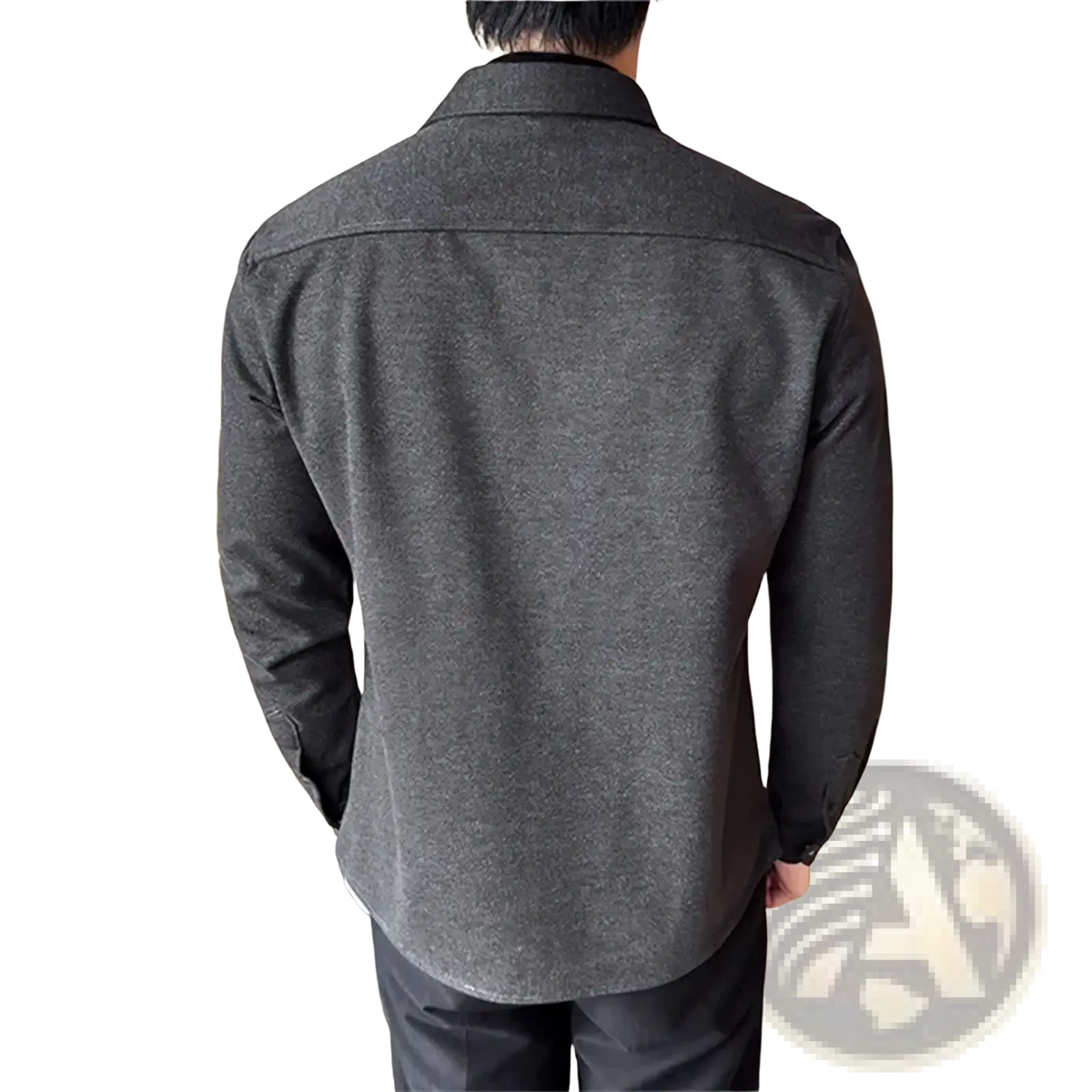Dark gray textured wool blend men winter woolen zipper shirt with classic collar and long sleeves slim fit casual