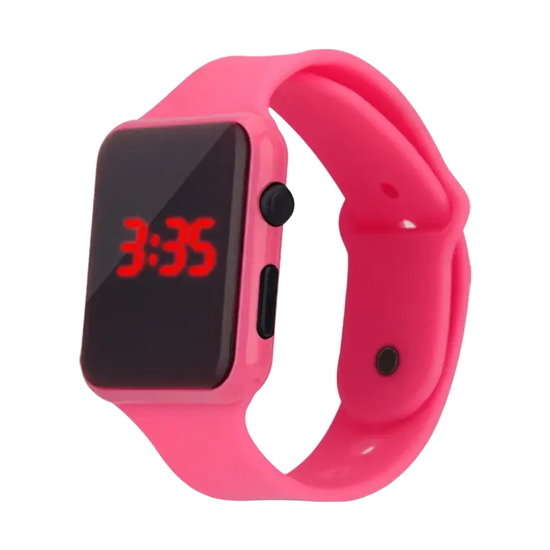 Pink digital led silicone casual wrist watch for men woman sport showing bright red time 3 35