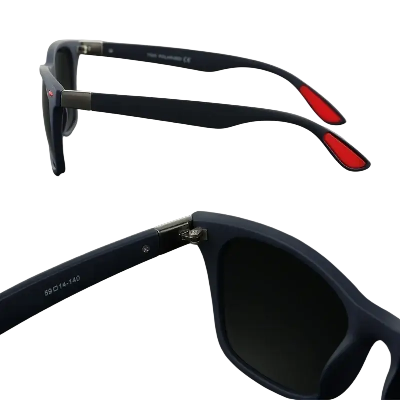 Men women rectangle retro uv400 sunglasses with navy blue and red frames featuring a sleek modern design