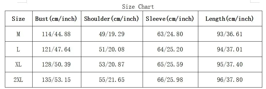Size chart for men wool blend hooded trench coat showing measurements in cm and inches for sizes m to 2xl modname=ckeditor