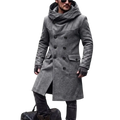 A stylish gray wool blend hooded trench coat for men with double-breasted black buttons modname=ckeditor