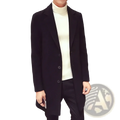 Black wool blend overcoat for men with notched lapels and three dark buttons slim business winter jacket