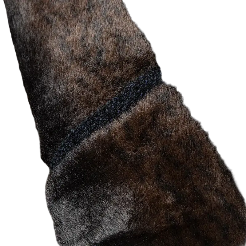 Men wool blend trench coat with winter fur collar featuring brown faux fur and dark navy knit patchwork design