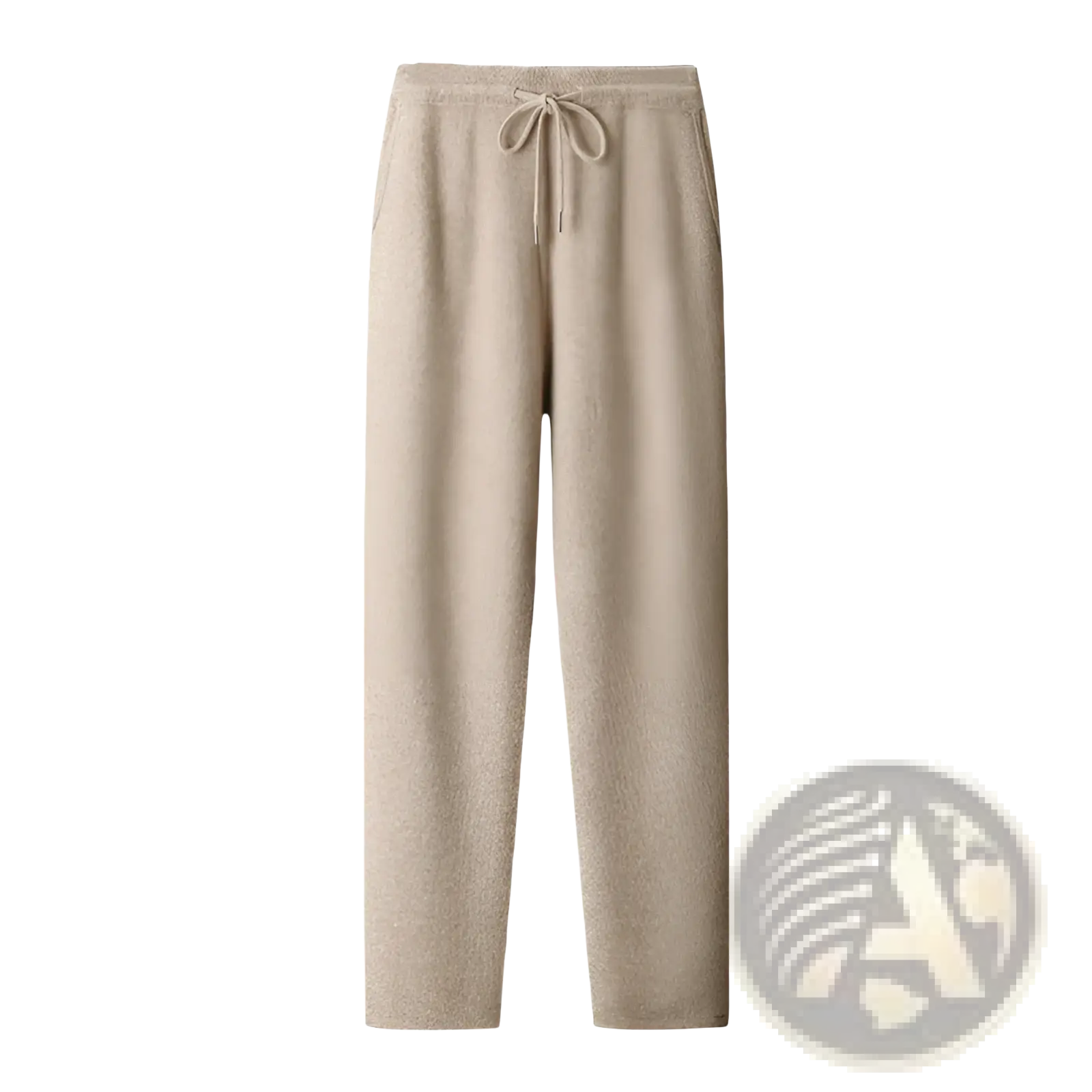 Beige textured knit wool pants with drawstring waistband from men wool cardigan sweatsuit set