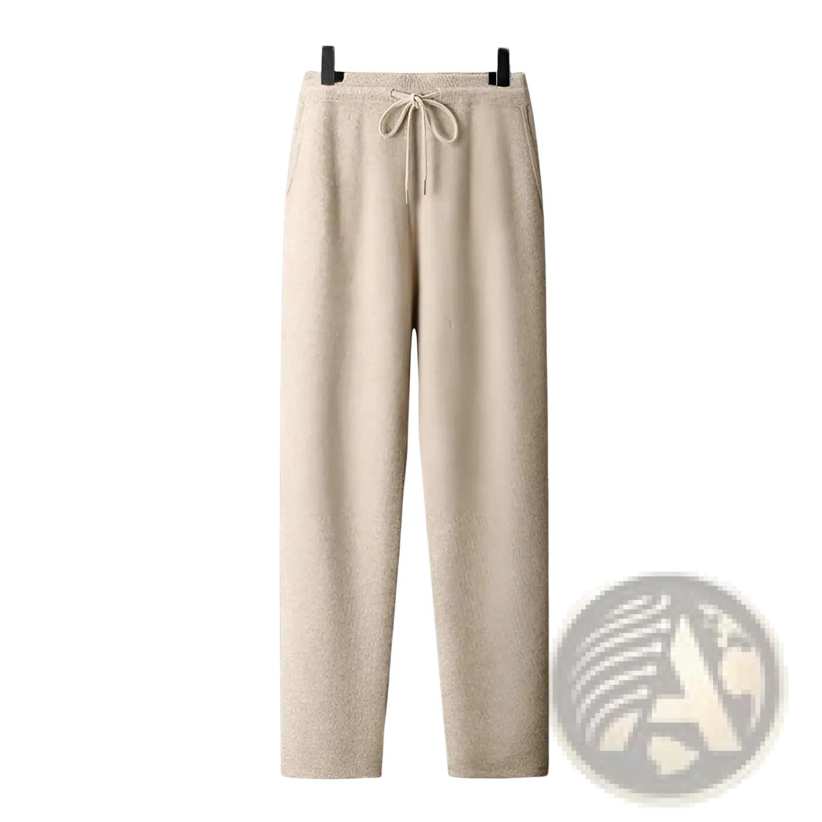Beige textured knit wool pants with drawstring waistband from men wool cardigan sweatsuit collection