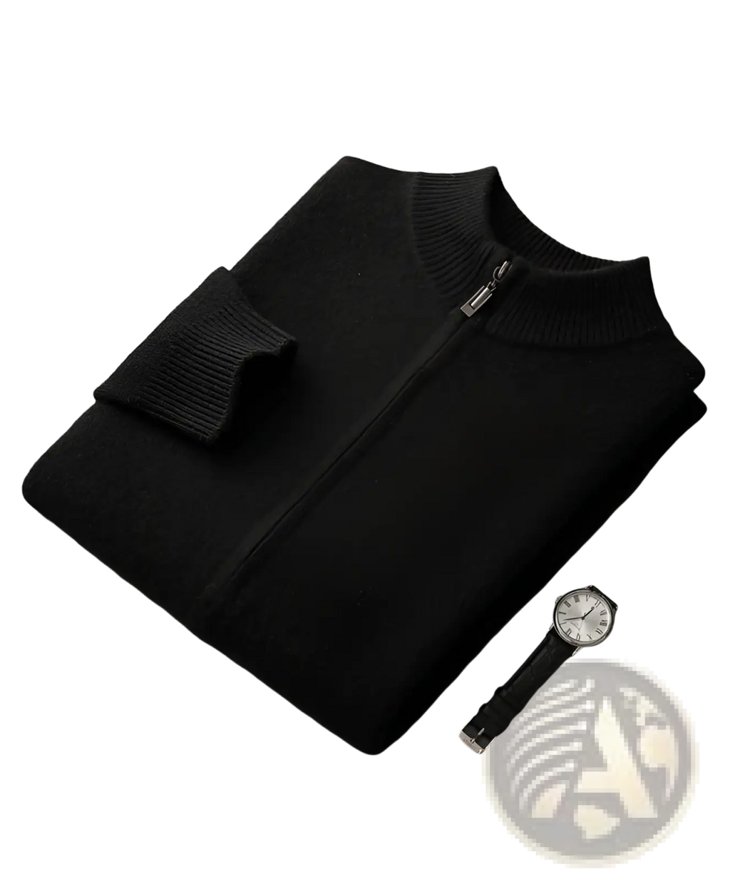 Men wool cardigan sweatsuit black zip up sweater with ribbed cuffs and collar for casual wear