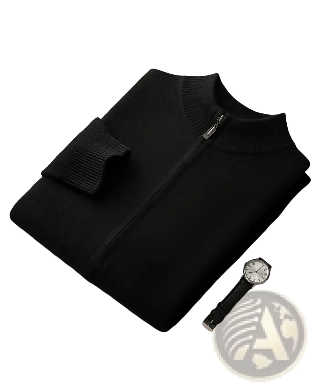 Men wool cardigan sweatsuit black zip up sweater with ribbed cuffs and collar for casual wear