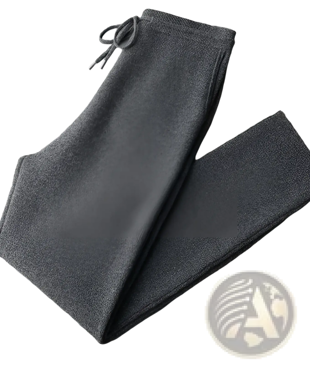 Gray knit wool sweatpants with drawstring waistband and ribbed cuffs matching men wool cardigan sweatsuit