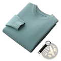 Men wool crewneck sweater solid thick winter pullover soft mint green ribbed knit with smooth texture and folded sleeves