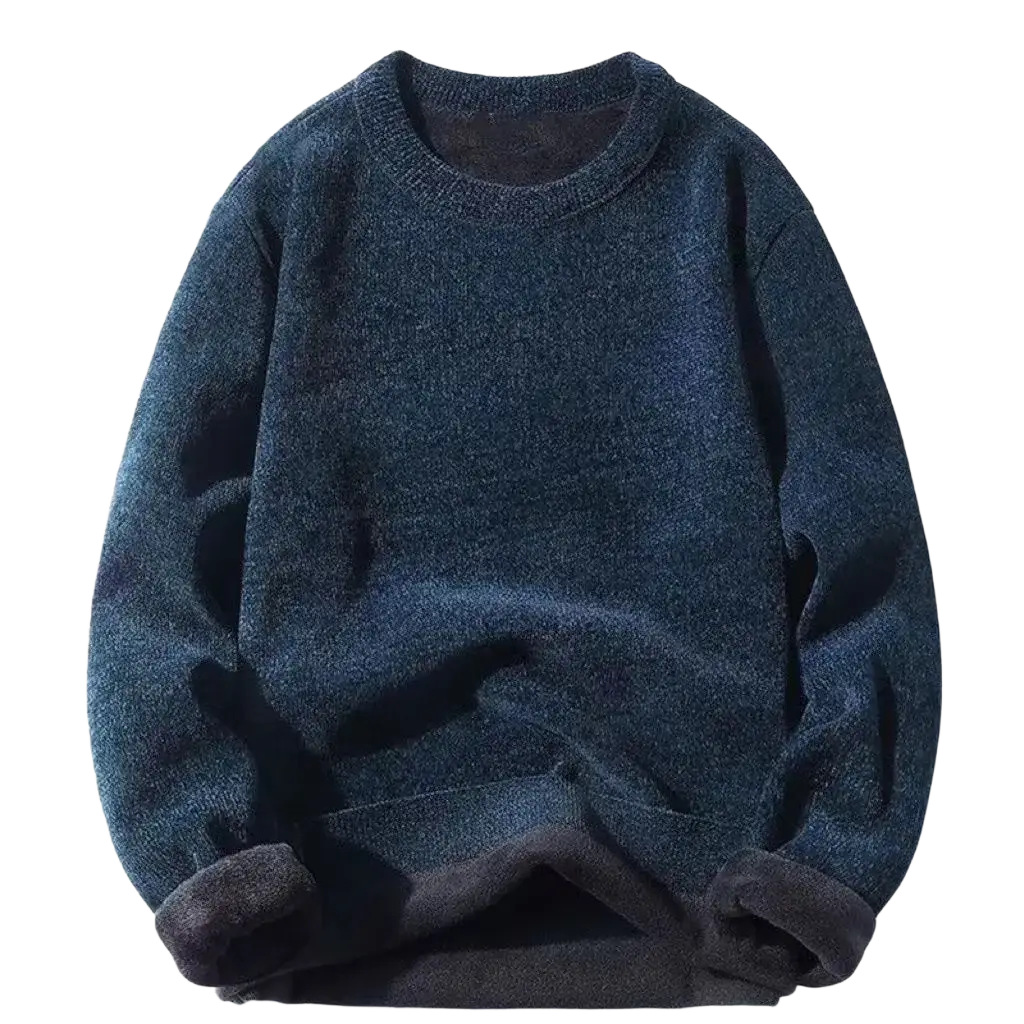 Dark blue men wool fleece pullover size 4xl with soft textured knit fabric and ribbed cuffs