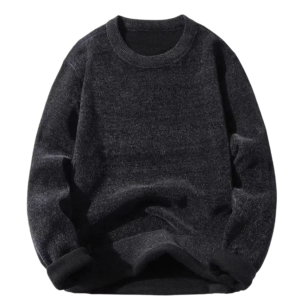 Dark gray textured knit men wool fleece pullover with ribbed cuffs and neckline in size 4xl