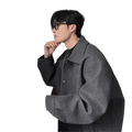 Men wool mid length coat gray woolen overcoat with classic collar and button closure warm winter jacket