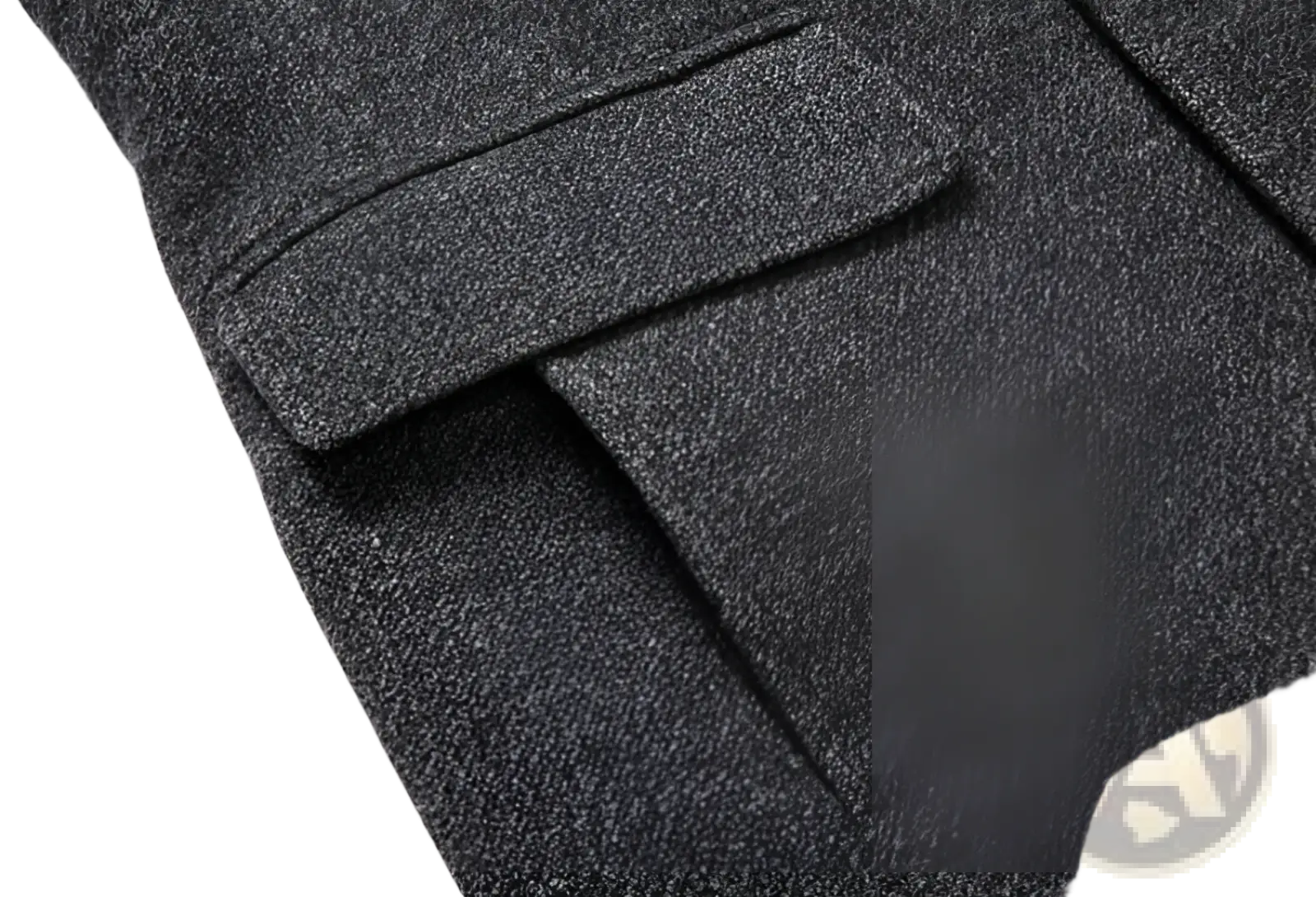 Men wool overcoat dark gray textured heathered fabric with flap pocket plaid lined lapel winter jacket