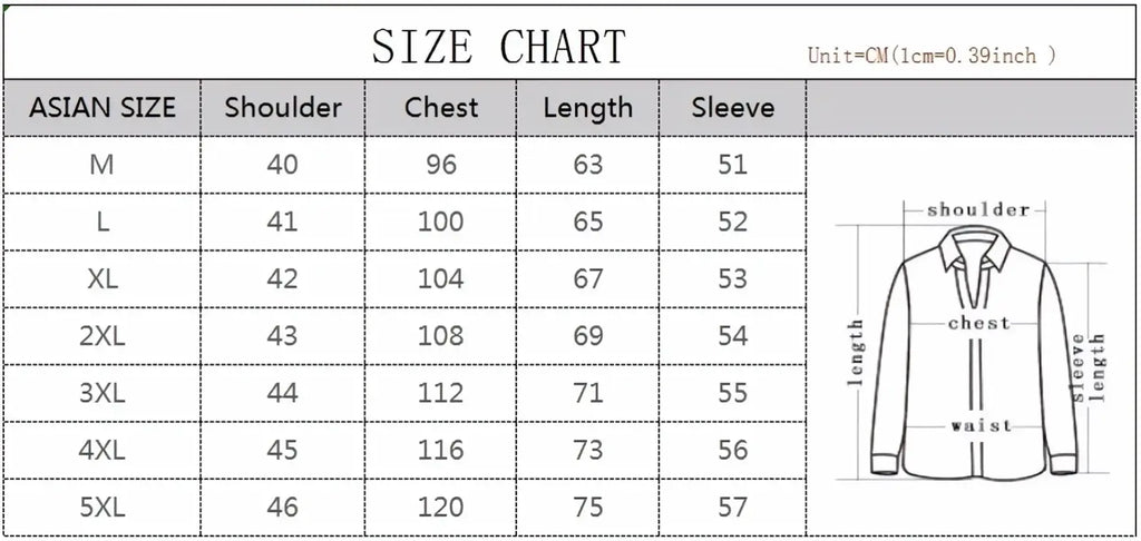 Asian size clothing measurement chart for men wool pullover sweater oversize casual knitwear with detailed dimensions in cm