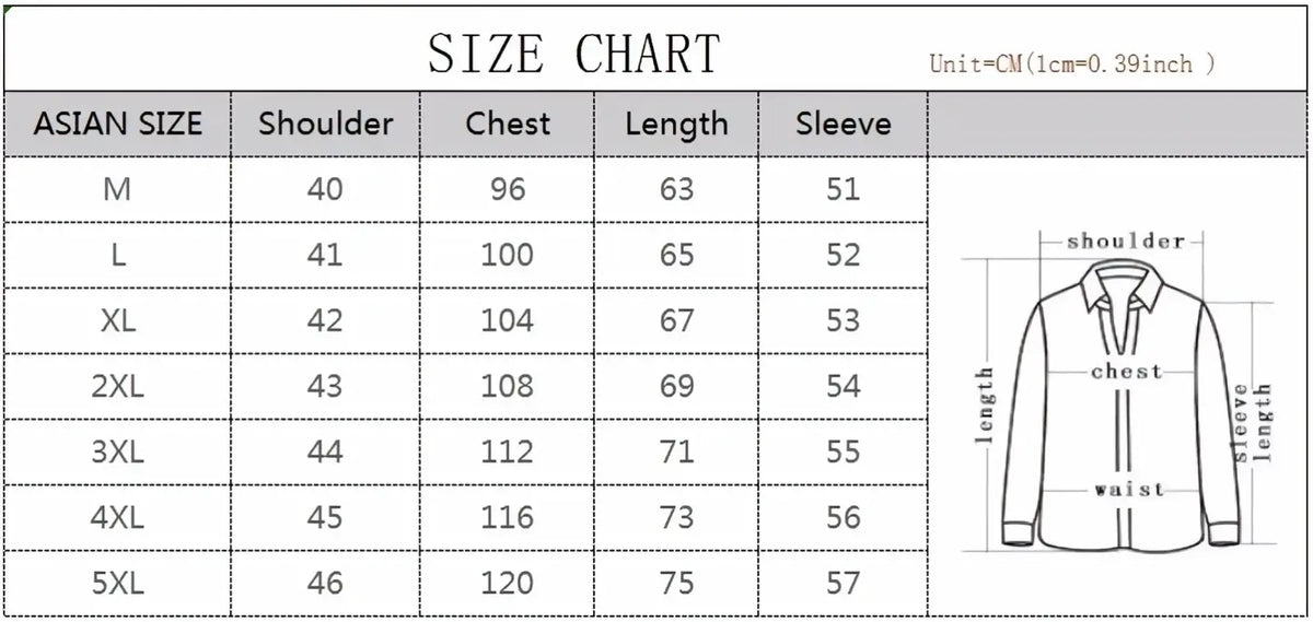 Asian size clothing measurement chart for men wool pullover sweater oversize casual knitwear with detailed dimensions in cm