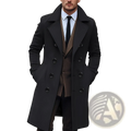 Men wool trench coat double breasted korean style black wool overcoat with dark buttons and notched lapels