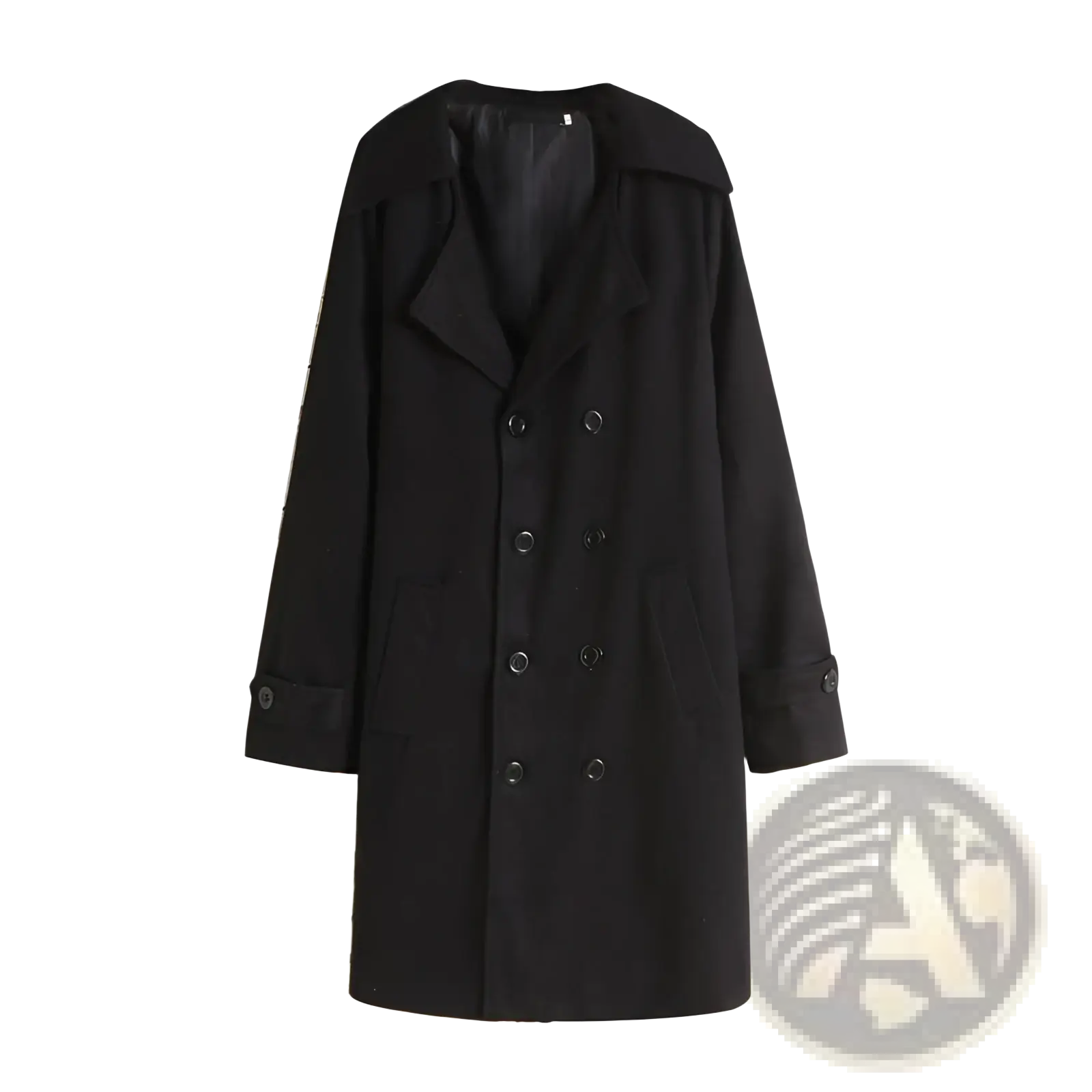 Men wool trench coat double breasted black with notched collar and buttoned cuffs korean style jacket