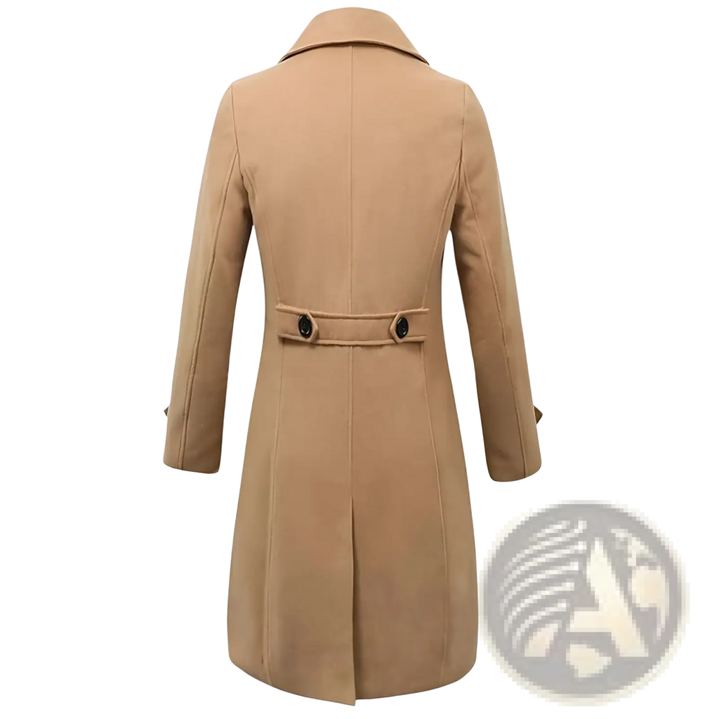 Beige wool trench coat with classic collar and black buttoned belt men wool trench coat double breasted Korean style jacket