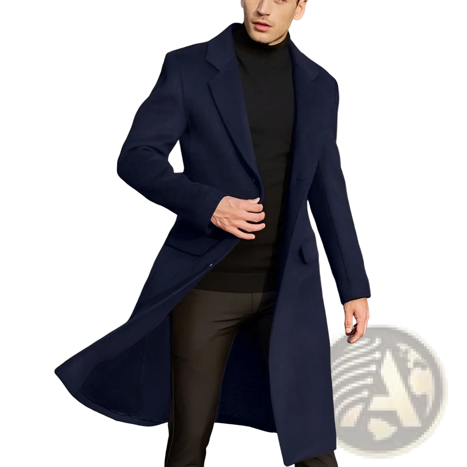 Navy blue wool overcoat with notched lapels and single-breasted design for men wool trench coat double breasted overcoat