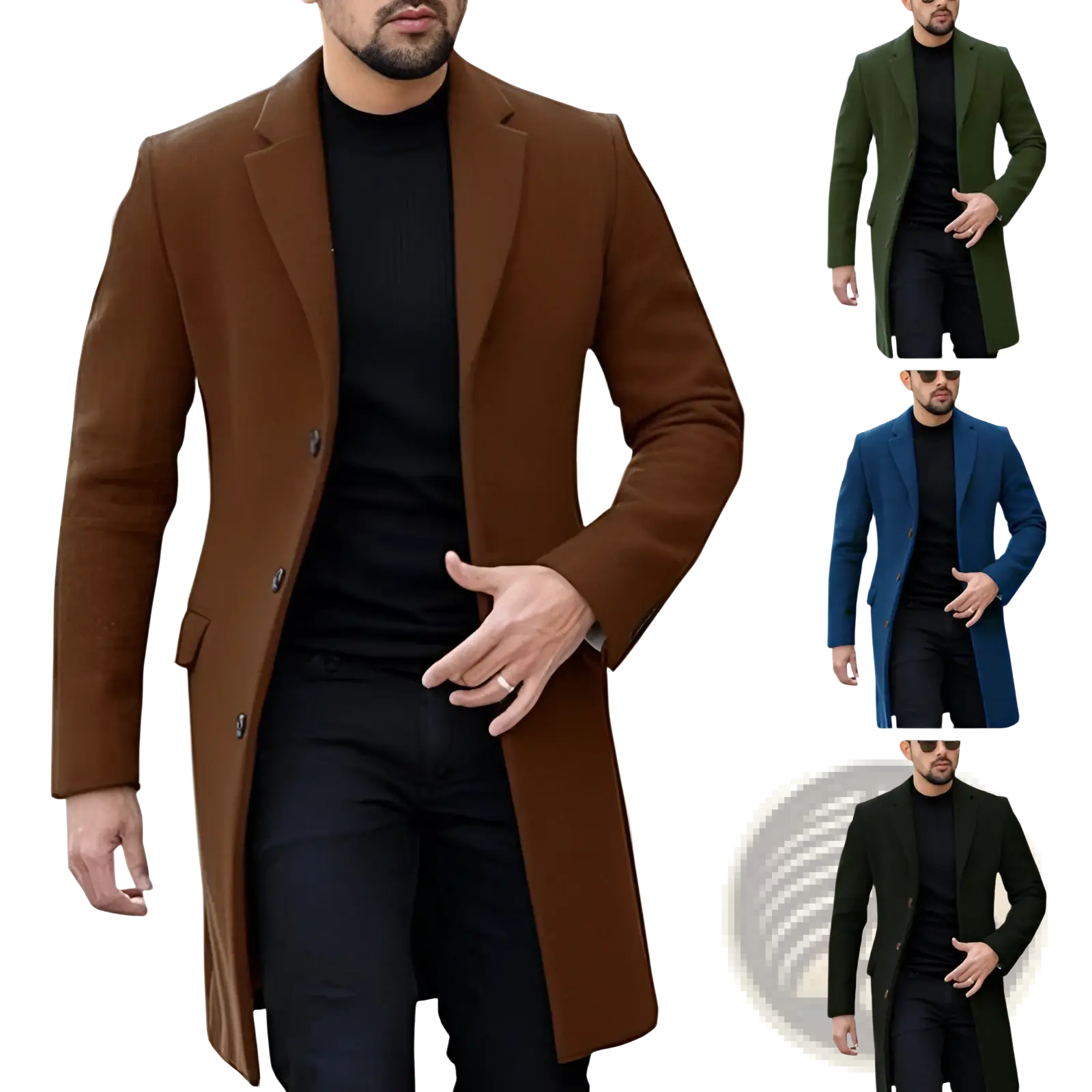 Brown woolen overcoat with classic double-breasted design and notched lapels for men winter jacket