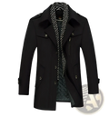 Men woolen trench coat in black with geometric patterned inner lining and silver toned buttons