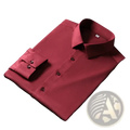 A sleek deep red men wrinkle resistant solid dress shirt with a crisp collar and buttoned cuffs