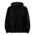 Black zip-up hooded sweatshirt for men made of cotton blend with front zipper and two side pockets for casual wear