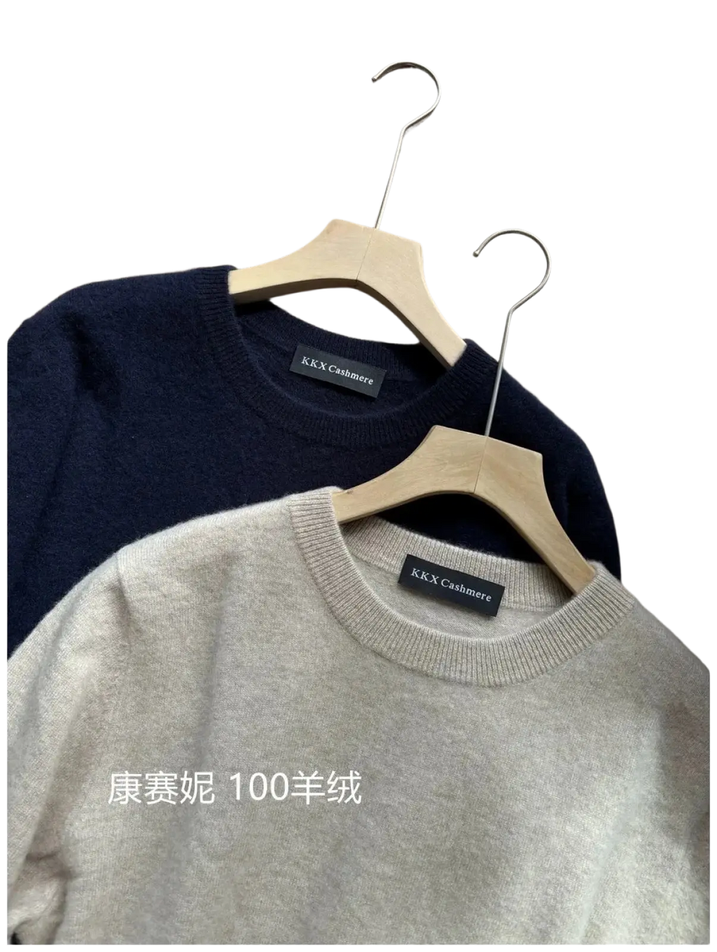 Men’s 100% merino wool crewneck sweaters in deep navy and light gray made from 100% cashmere by k&k cashmere