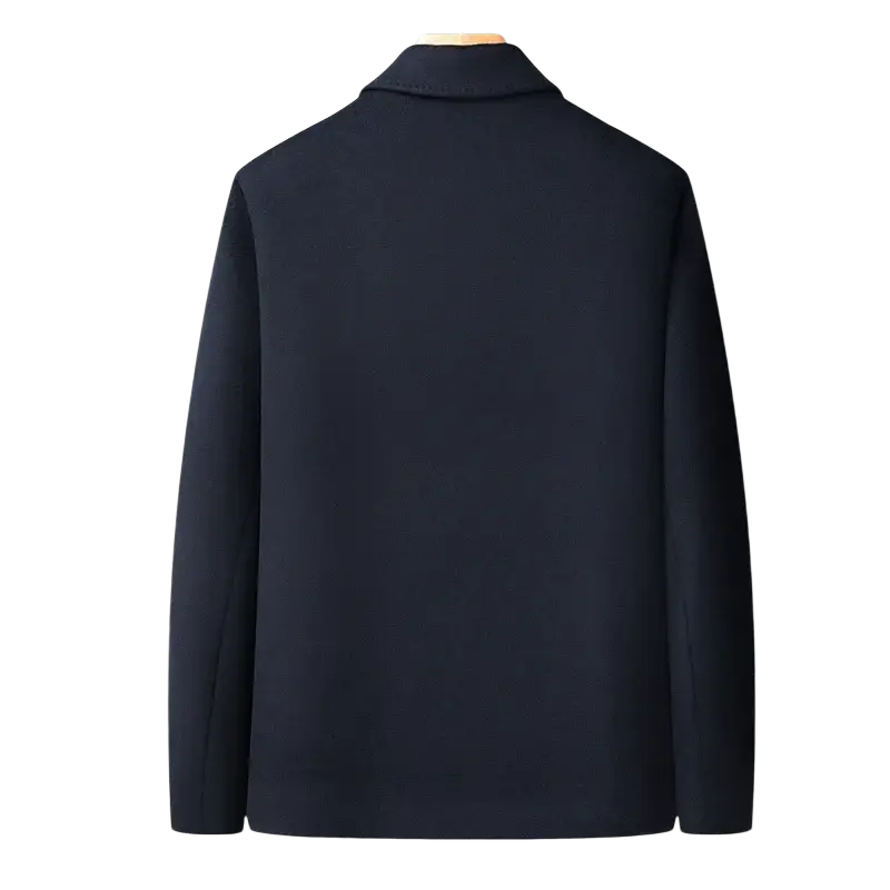 Black men’s 100% wool zip winter coat with classic collar and tailored fit for cold weather use