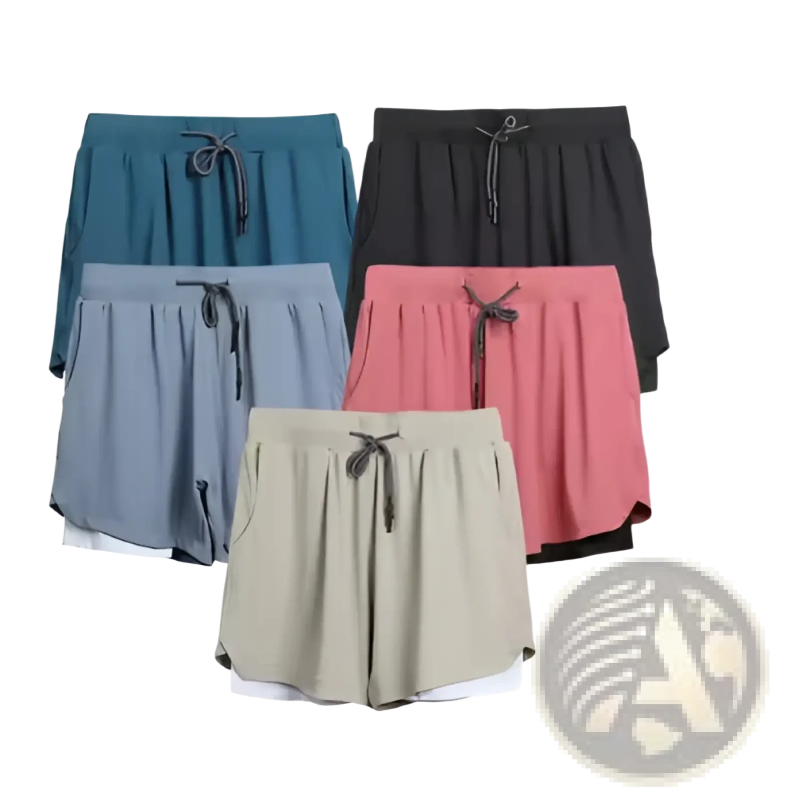 Men’s 2-in-1 breathable quick dry athletic training shorts in multicolored soft lightweight fabric with elastic waistband and drawstring tie
