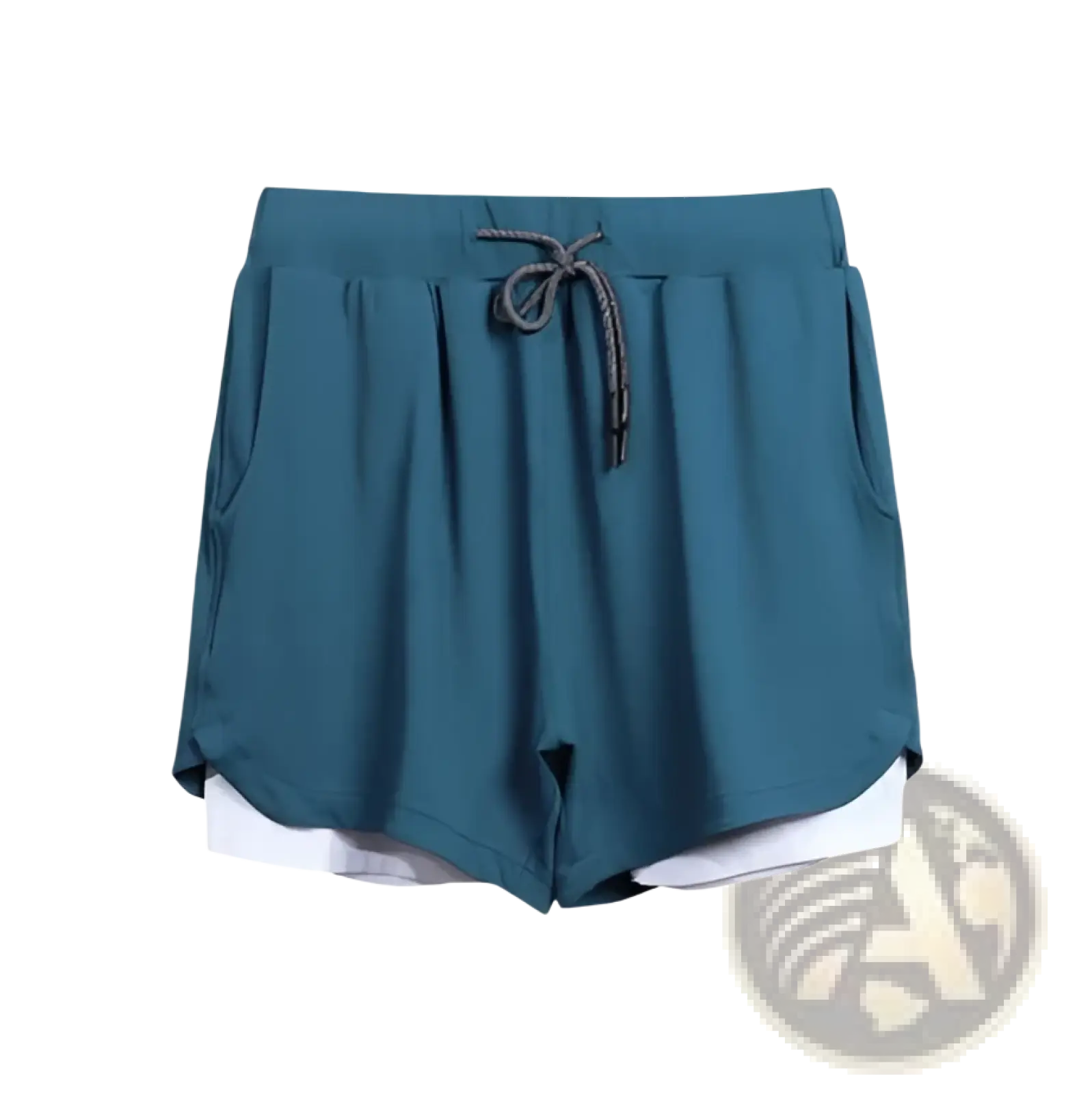 Men’s teal 2-in-1 breathable quick dry athletic training shorts with drawstring waist and white inner lining