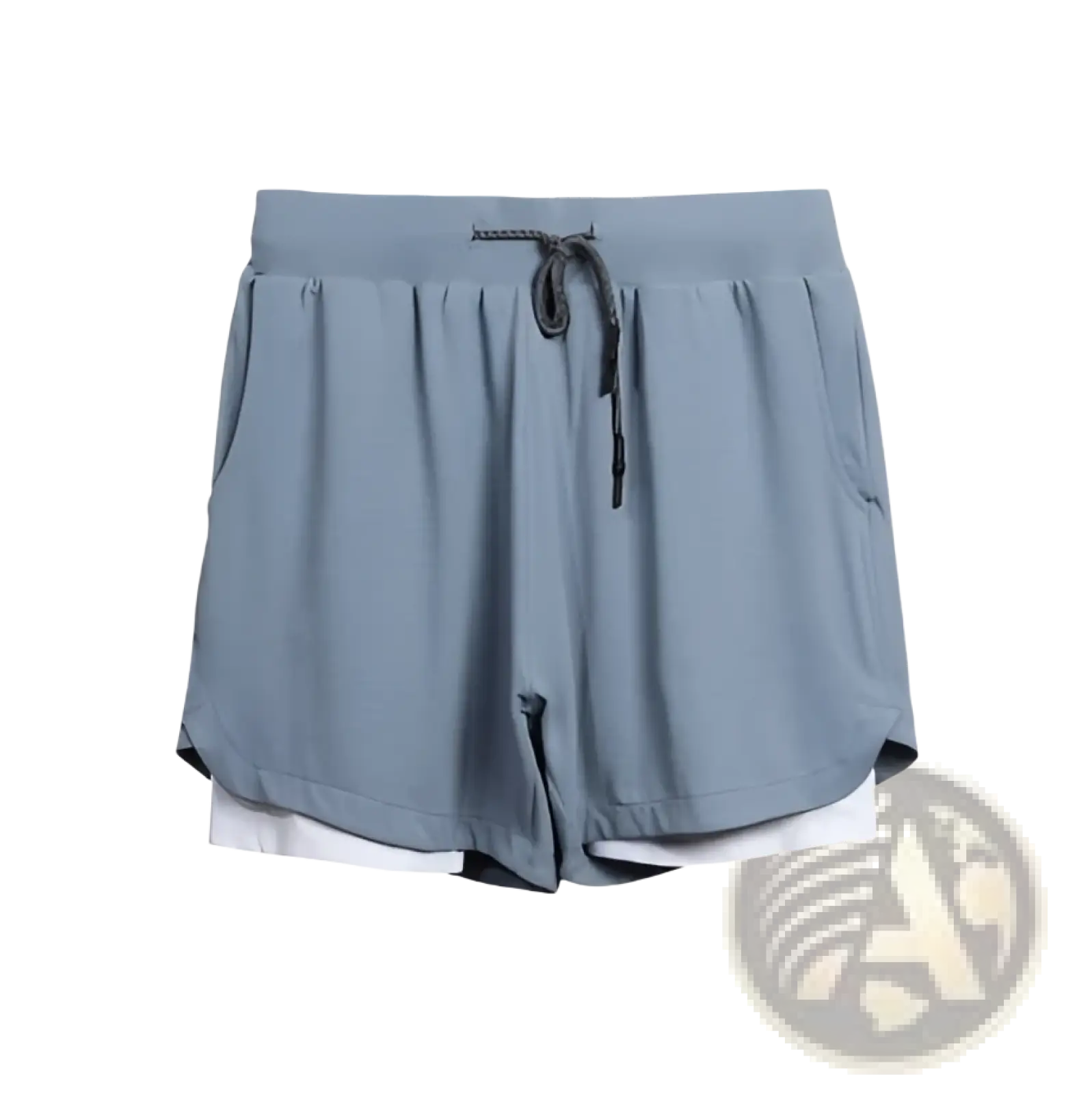 Men’s light blue 2-in-1 breathable quick dry athletic training shorts with drawstring waistband and white inner lining