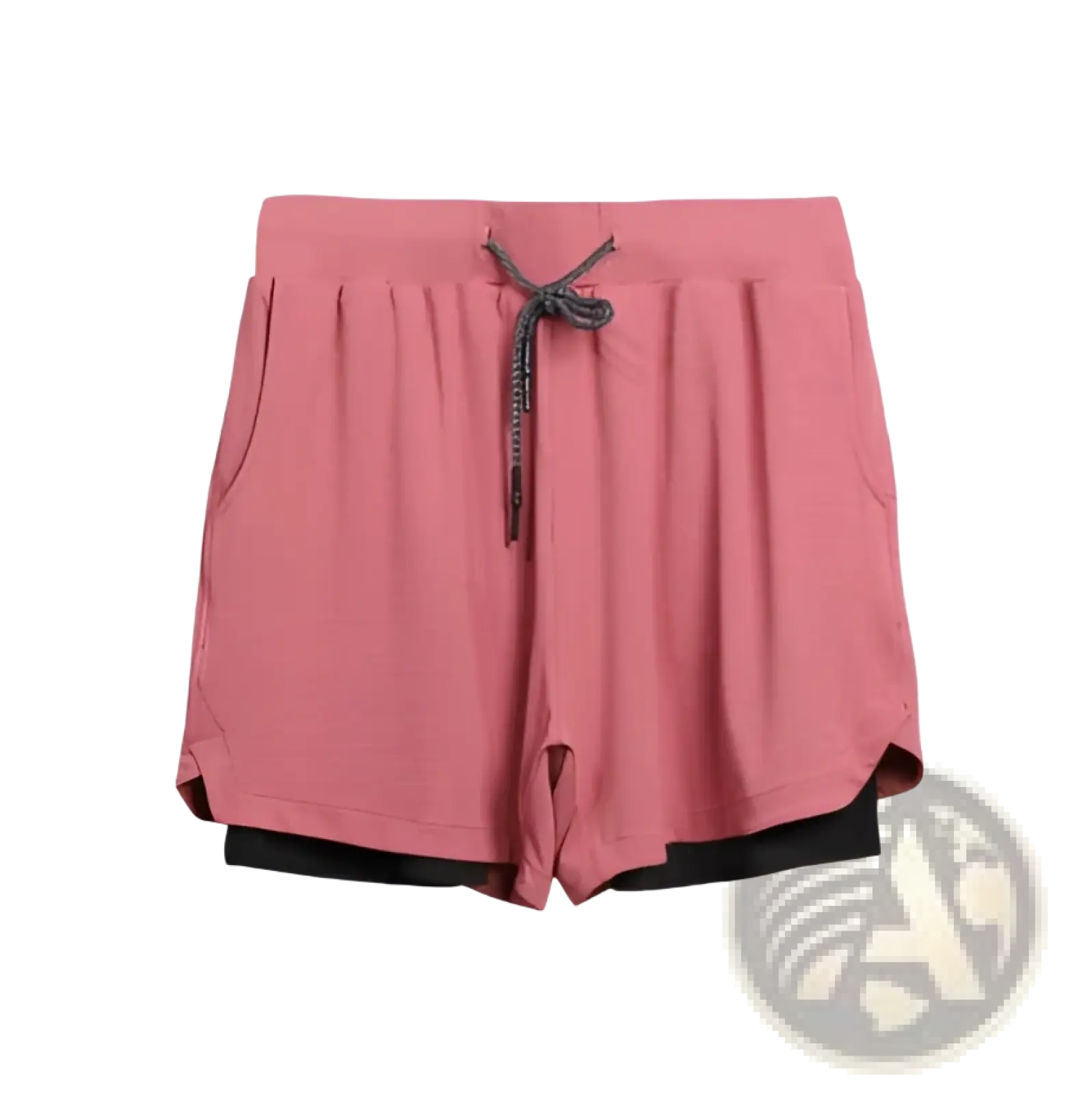 Men’s 2-in-1 breathable quick dry athletic training shorts in pink with black inner layer and matching drawstring waistband