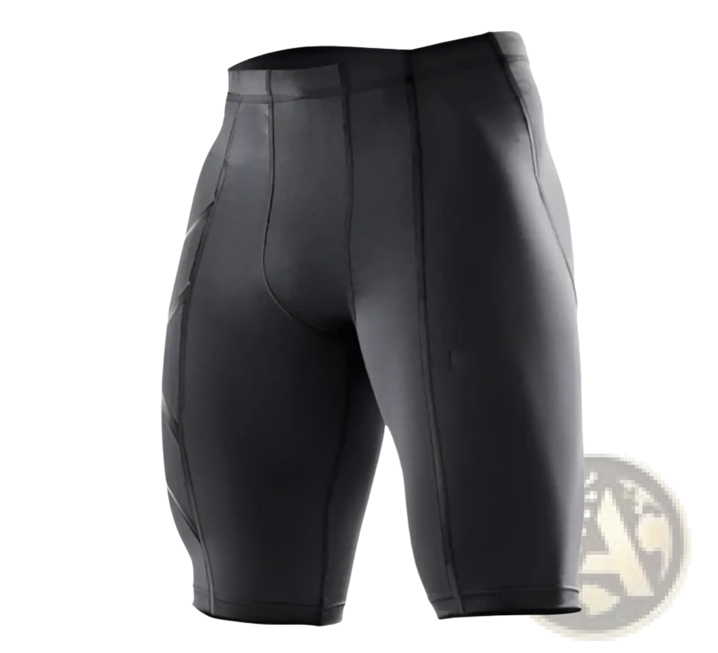 Men’s 2xu performance quick dry black compression shorts with sleek form-fitting design and subtle seam detailing
