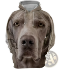 Men’s gray and white pullover hoodie with detailed full-body 3d weimaraner dog portrait graphic design