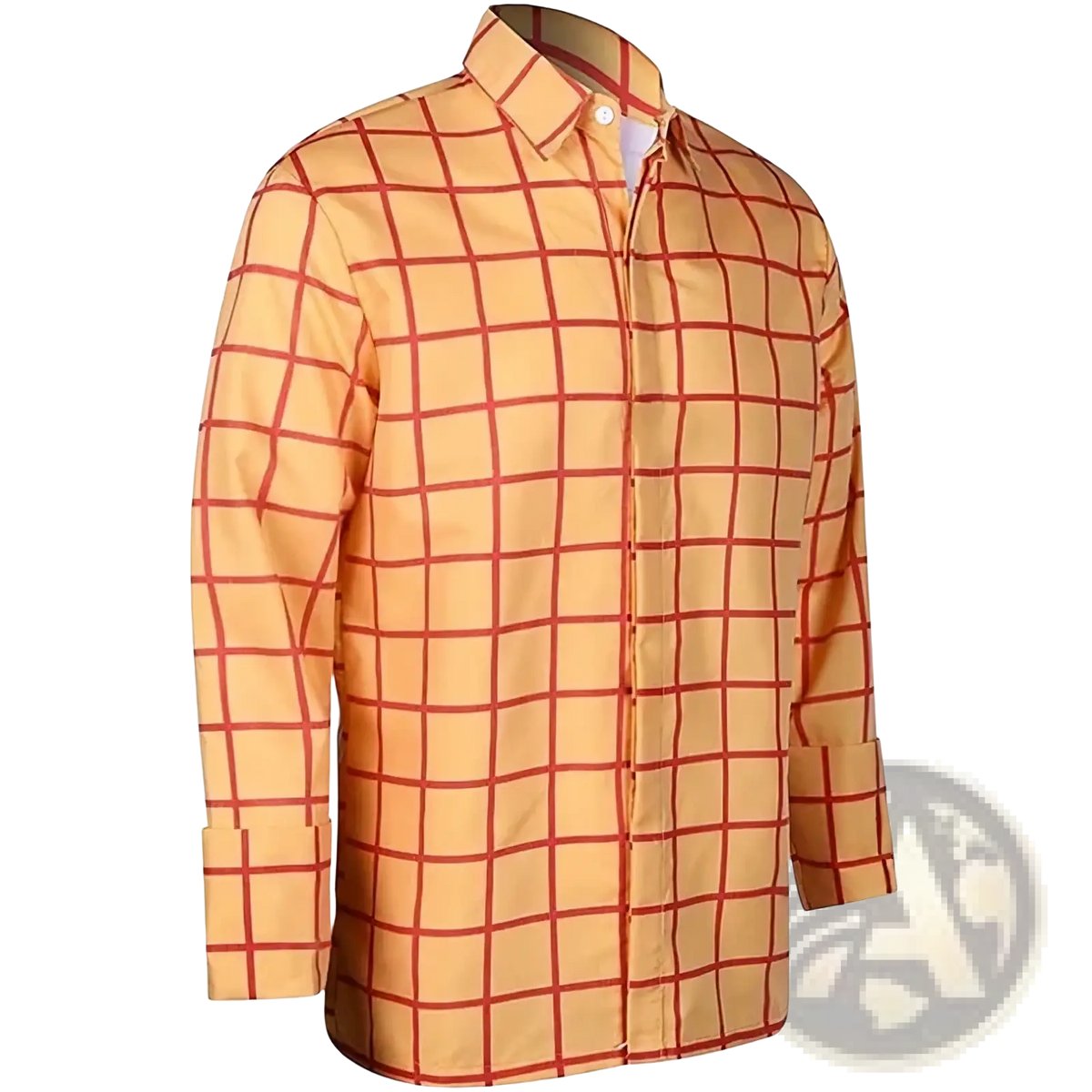 Men’s 3d plaid long sleeve button up shirt with vibrant orange base and bold red grid pattern for casual wear