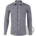 Men’s 3d plaid long sleeve button up shirt in black and white checkered pattern with classic collar design