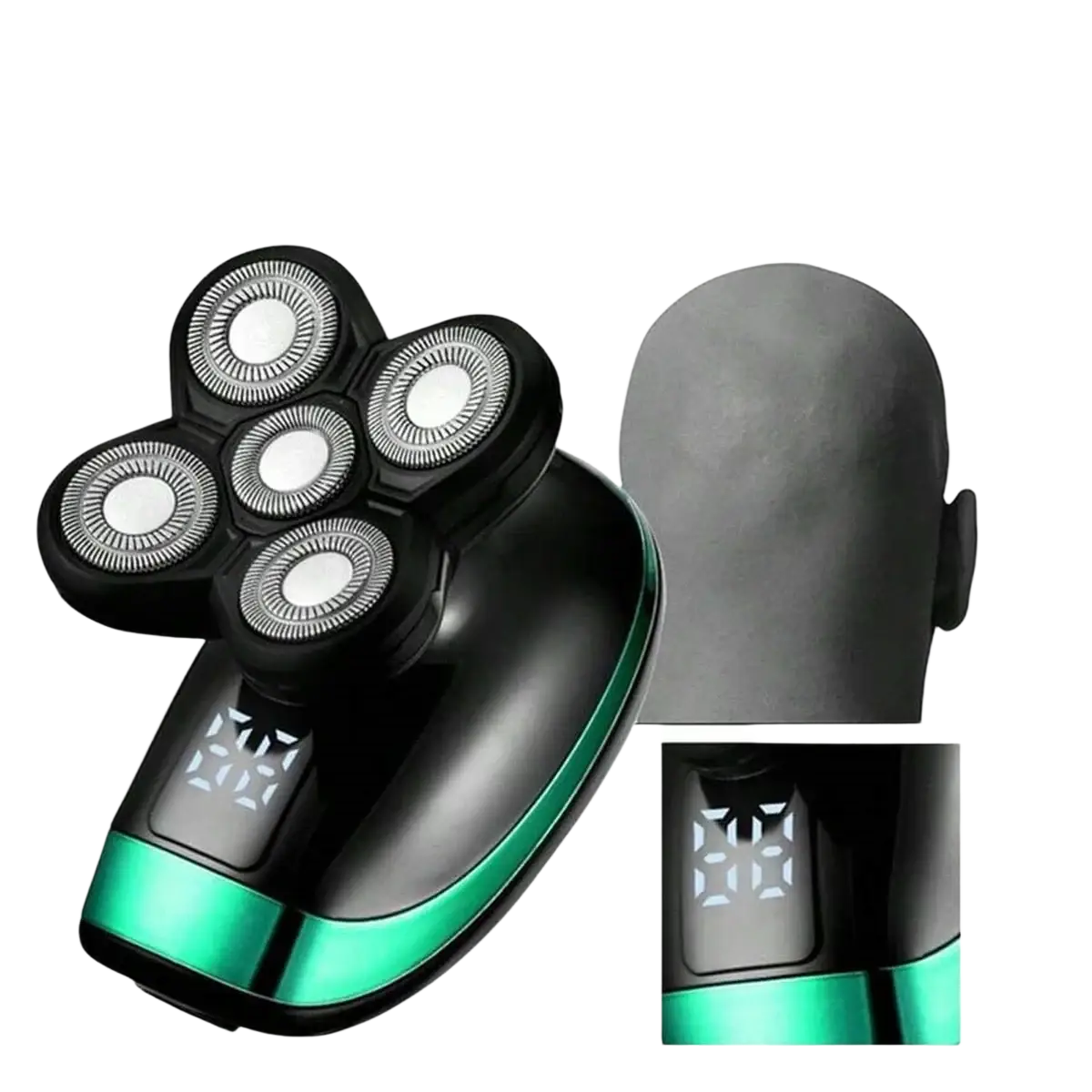 Black and green men’s 5-head electric shaver with five rotary blades for precise grooming and shaving